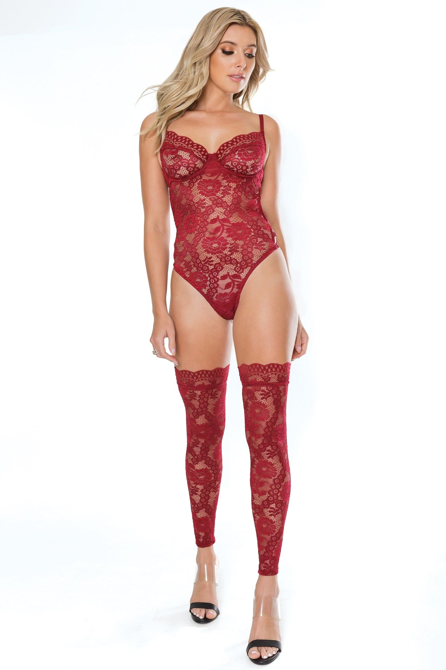 Coquette TEDDY Coquette Ruby Red Scallop Stretch Lace Teddy