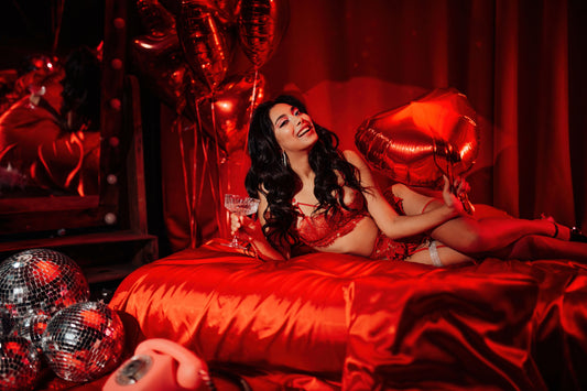 woman in red lingerie in bed