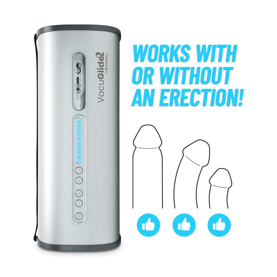 Vacuum device with 'VacuGlide2' branding on a white background, featuring text about its functionality.