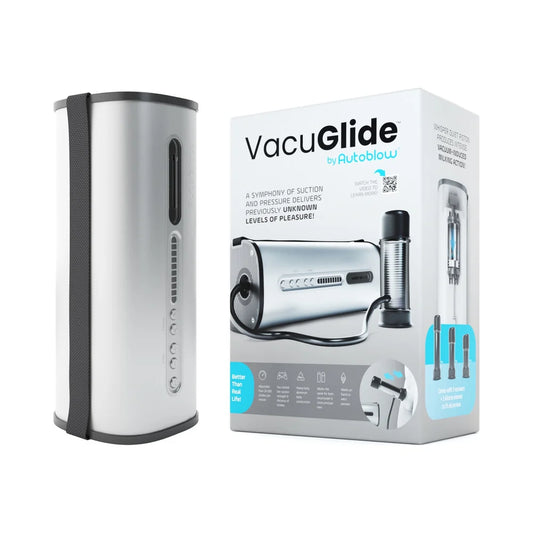 VacuGlide by Autoblow device and its packaging on a white background