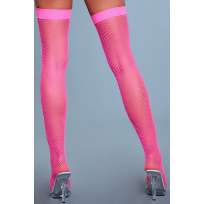 BeWicked Lingerie BeWicked Hot Pink Nylon Fishnet Thigh Highs