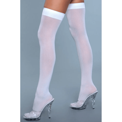 BeWicked Hosiery/Stockings White BeWicked Opaque Nylon Thigh Highs