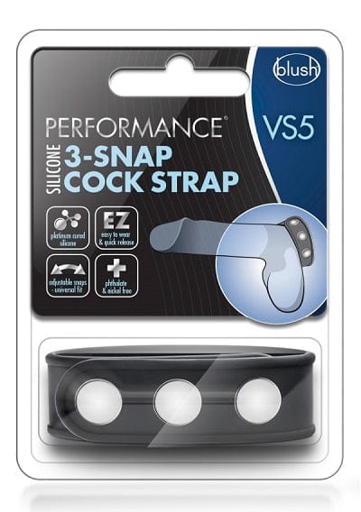 Blush Sex Toys Blush Performance Black VS5 Silicone 3 Snap Cock Strap