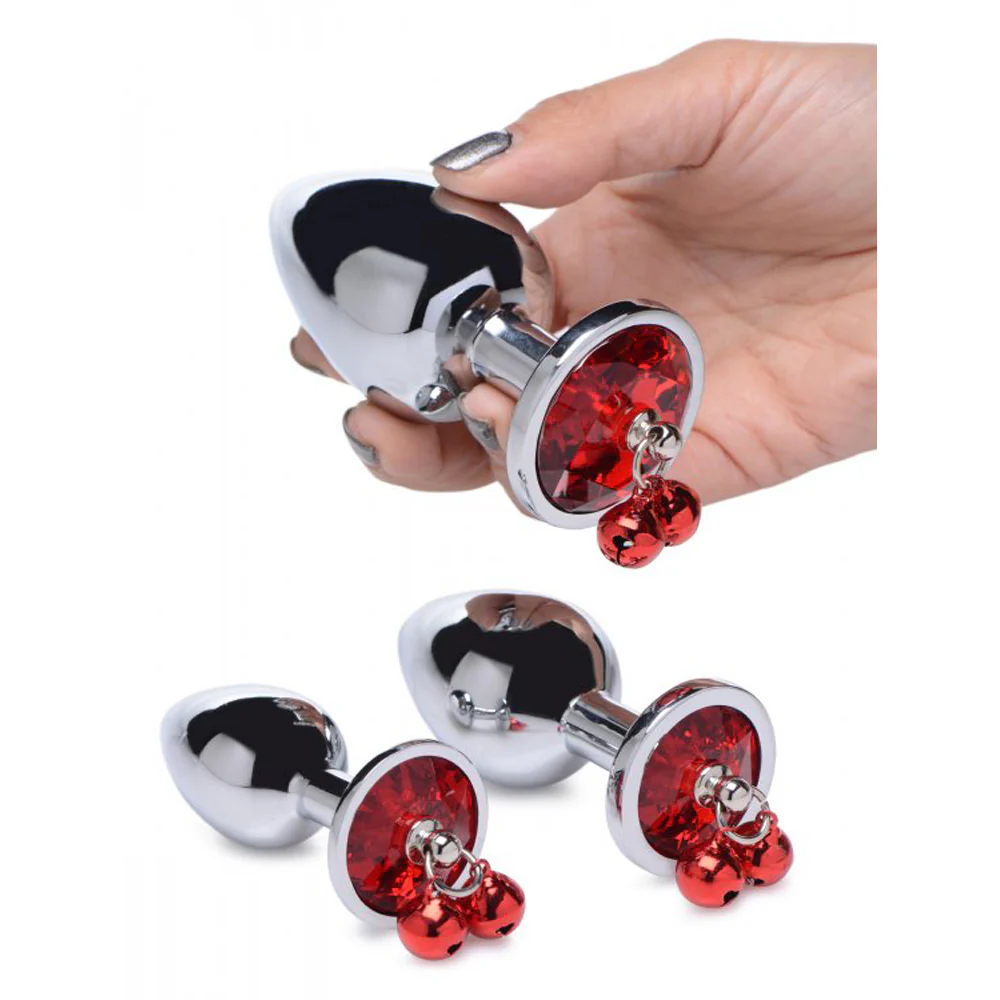 Booty Sparks Red Gem Anal Plug Set with Jingle Bells