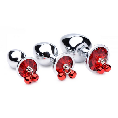 Booty Sparks Red Gem Anal Plug Set with Jingle Bells