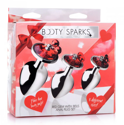 Booty Sparks Red Gem Anal Plug Set with Jingle Bells