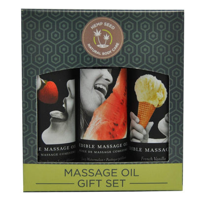 Earthly Body Lubes & Lotions Earthly Body Edible Massage Oil Gift Set Strawberry, Vanilla, & Watermelon