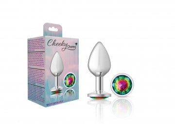 Viben Anal Toys Medium Cheeky Charms Silver Metal Pink Rainbow Gem Butt Plug