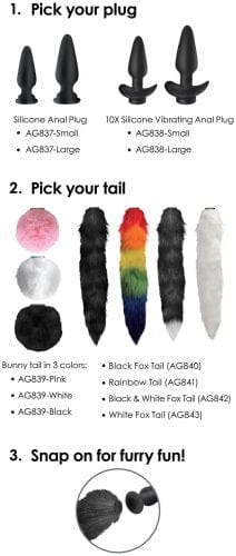 Tailz Anal Toys Tailz Snap-On Vibrating Silicone Anal Plug & 3 Tails w/ Remote Control