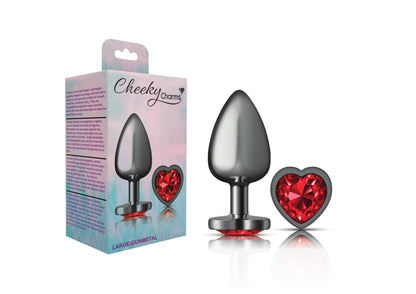 Viben Anal Toys Large Cheeky Charms Gunmetal Grey Red Heart Gem Butt Plug