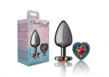 Viben Anal Toys Large Cheeky Charms Gunmetal Grey Rainbow Heart Gem Butt Plug