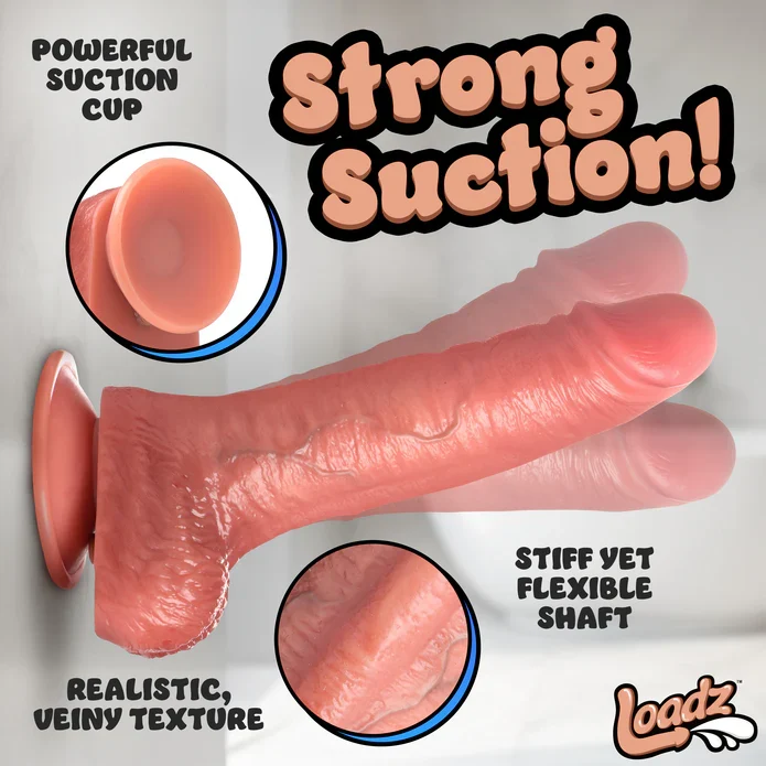 Loadz thrusting, vibrating and squirting silicone dildo with wireless remote and strong suction cup
