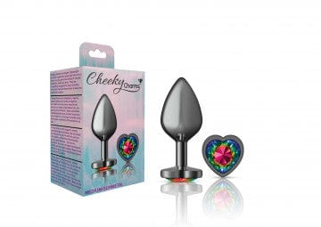 Viben Anal Toys Medium Cheeky Charms Gunmetal Grey Rainbow Heart Gem Butt Plug