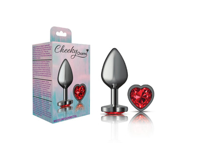 Viben Anal Toys Medium Cheeky Charms Gunmetal Grey Red Heart Gem Butt Plug