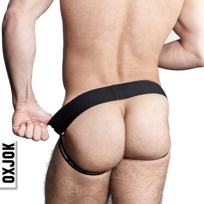OXBALLS AIRMESH swagger jockstrap, TAR BLACK, LARGE