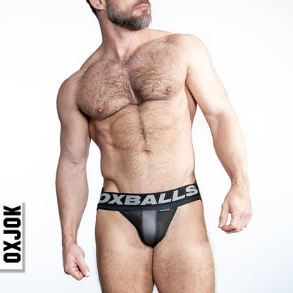 OXBALLS AIRMESH swagger jockstrap, TAR BLACK, LARGE