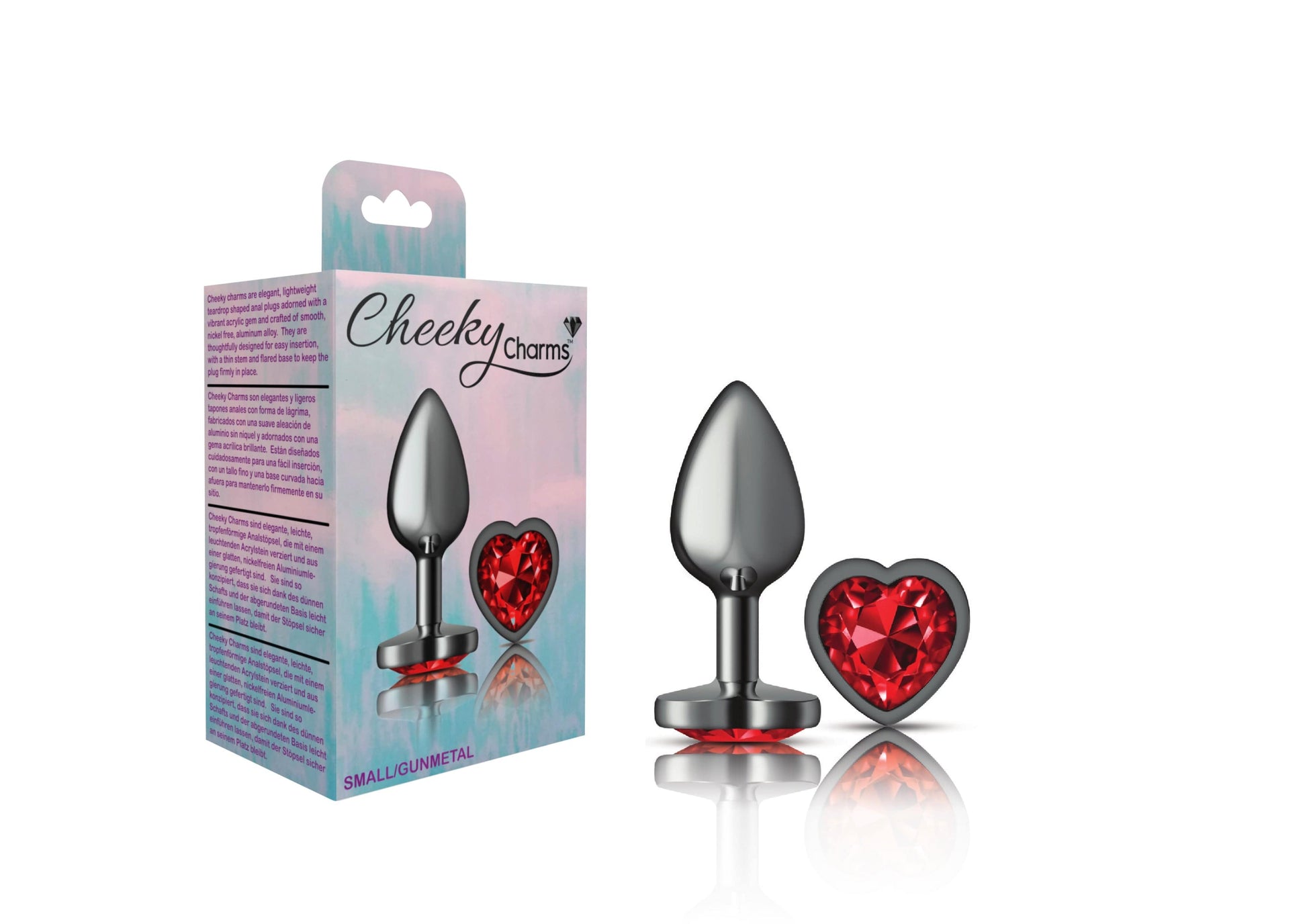 Viben Anal Toys Small Cheeky Charms Gunmetal Grey Red Heart Gem Butt Plug
