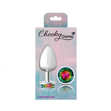 Viben Anal Toys Cheeky Charms Silver Metal Pink Rainbow Gem Butt Plug