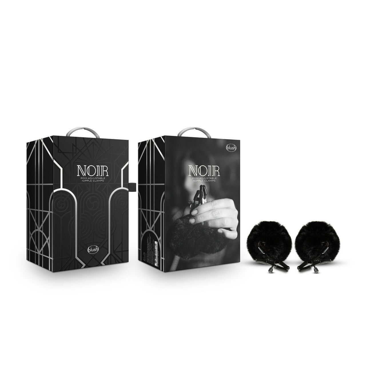 Blush Noir Black Pom Adjustable Nipple Clamps-Sex Toys-Blush-XOXTOYS