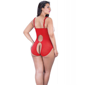 Oh La La Cheri Curve Amber Open Cup Crotchless Red Lace Teddy