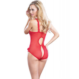 Oh La La Cheri Amber Open Cup Crotchless Red Lace Teddy