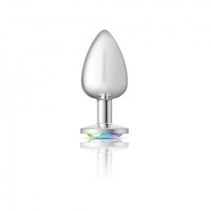 Cheeky Charms Silver Metal Butt Plug with Clear Gem